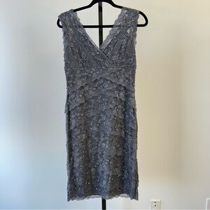 Marina Gray Lace Embellished Sleeveless Dress – Size 6